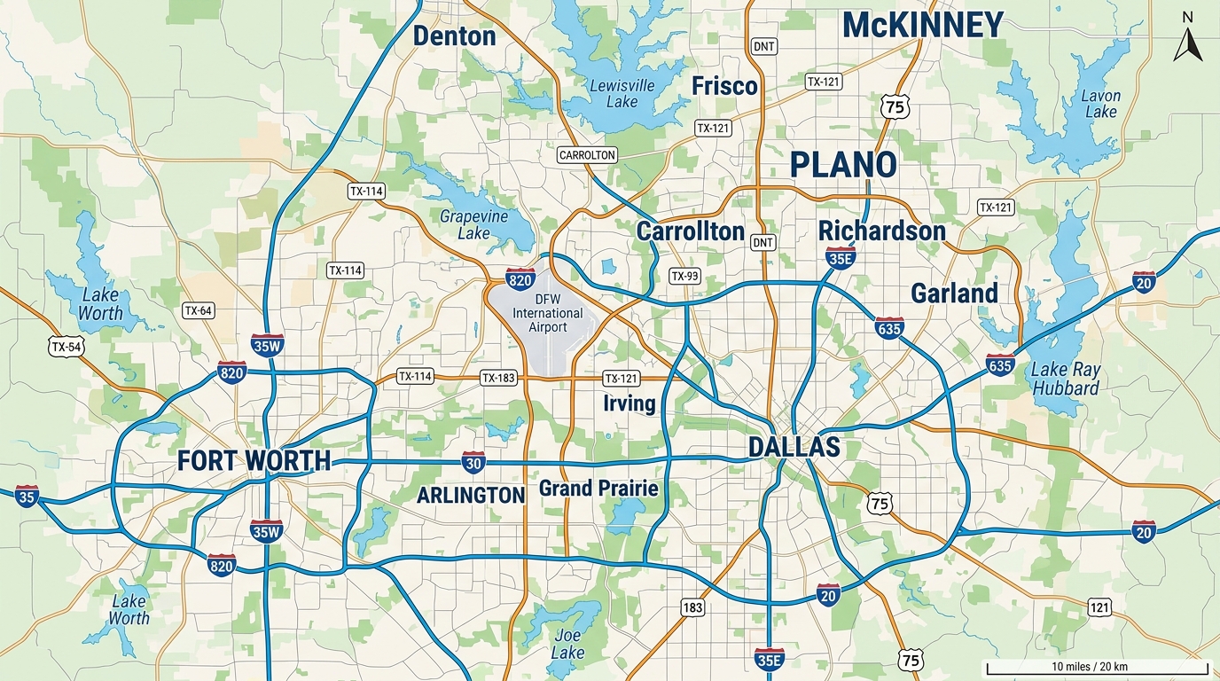Map of Dallas Fort Worth Metroplex